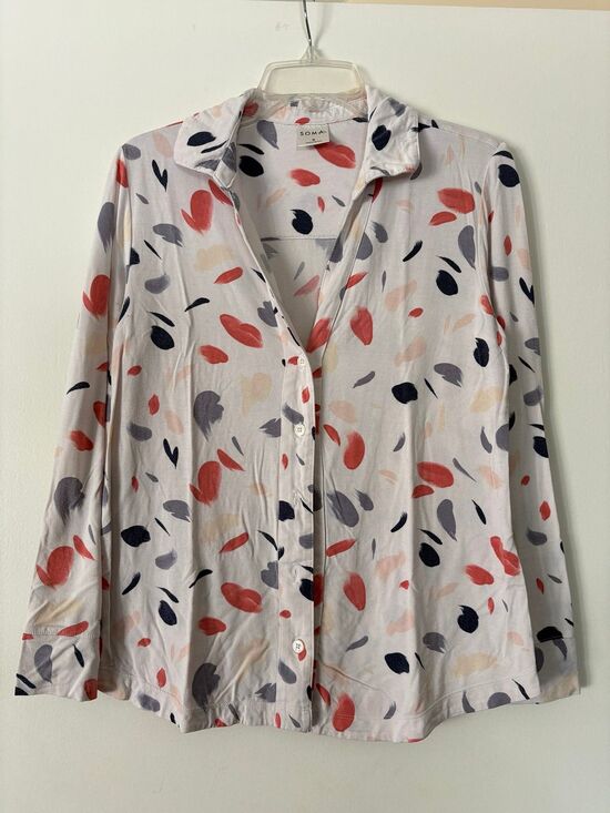 Soma Other - Soma 2 PC Cool Nights Pajama Set S Long Sleeve Pockets Abstract Brushstroke Luxe